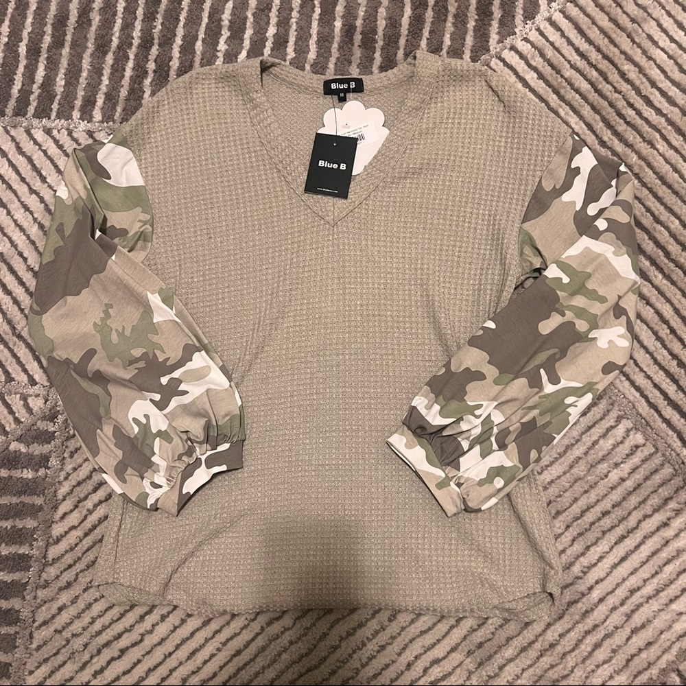 Camo Waffle Knit Long Sleeve Shirt